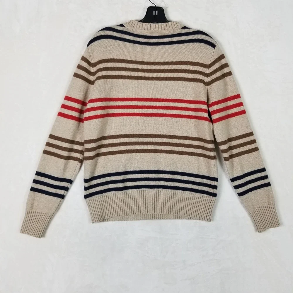 J. Crew Rugged Merino Sweater Mens Small Beige Striped Wool Blend Pullover